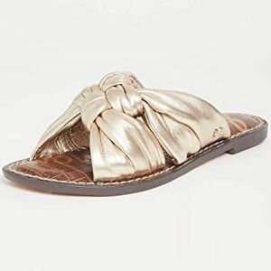 SAM EDELMAN Leather Garson Molten Gold
Cushioned Footbed Flats Sandals Shoes 9